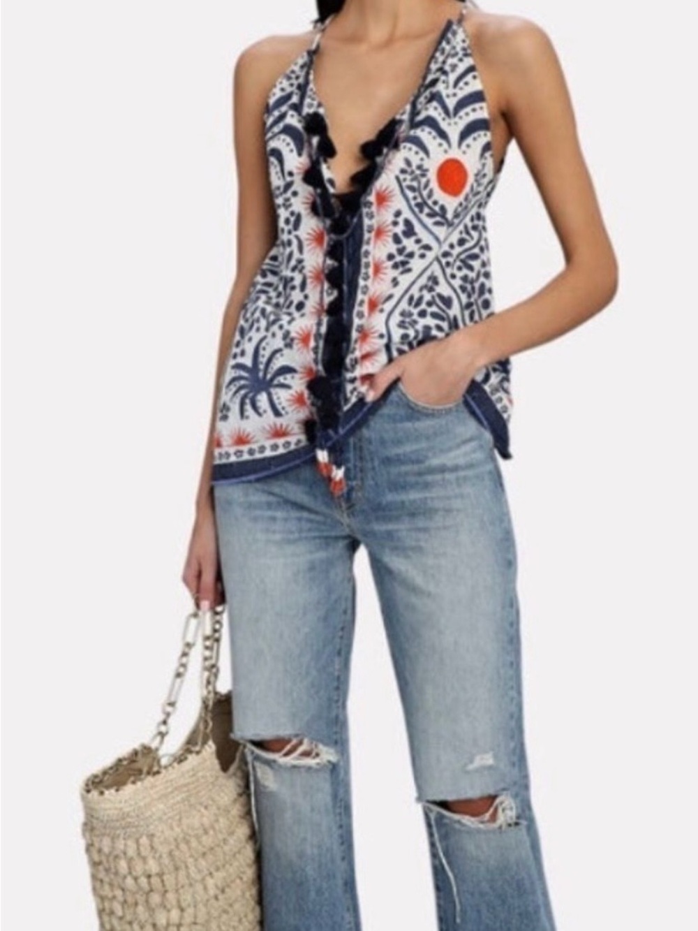Farm Rio Afternoon Breeze Tassel Blouse
